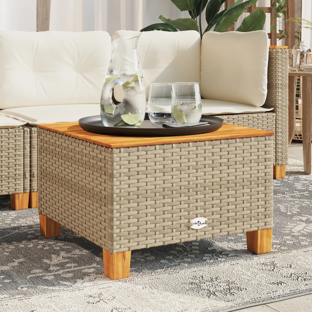 Tavolo da Giardino Beige 55x55x36 cm Polyrattan e Legno Acacia | homemem39