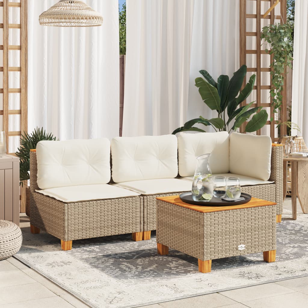 Tavolo da Giardino Beige 55x55x36 cm Polyrattan e Legno Acacia | homemem39