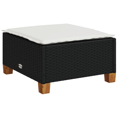 Sgabello Giardino con Cuscino Nero 63,5x56x32 cm in Polyrattan