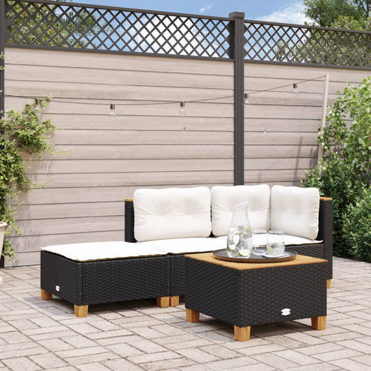 Gartenhocker mit schwarzem Kissen 63,5x56x32 cm aus Polyrattan