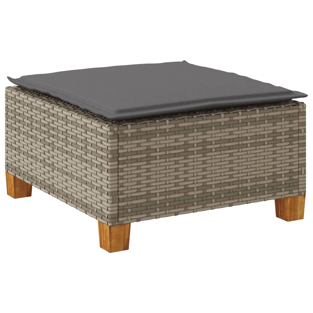 Sgabello Giardino con Cuscino Grigio 63,5x56x32cm in Polyrattan