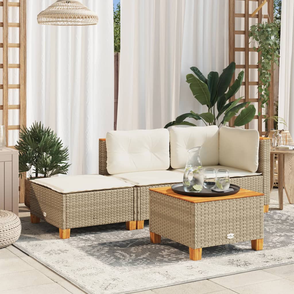 Sgabello Giardino con Cuscino Beige 63,5x56x32 cm in Polyrattan - homemem39