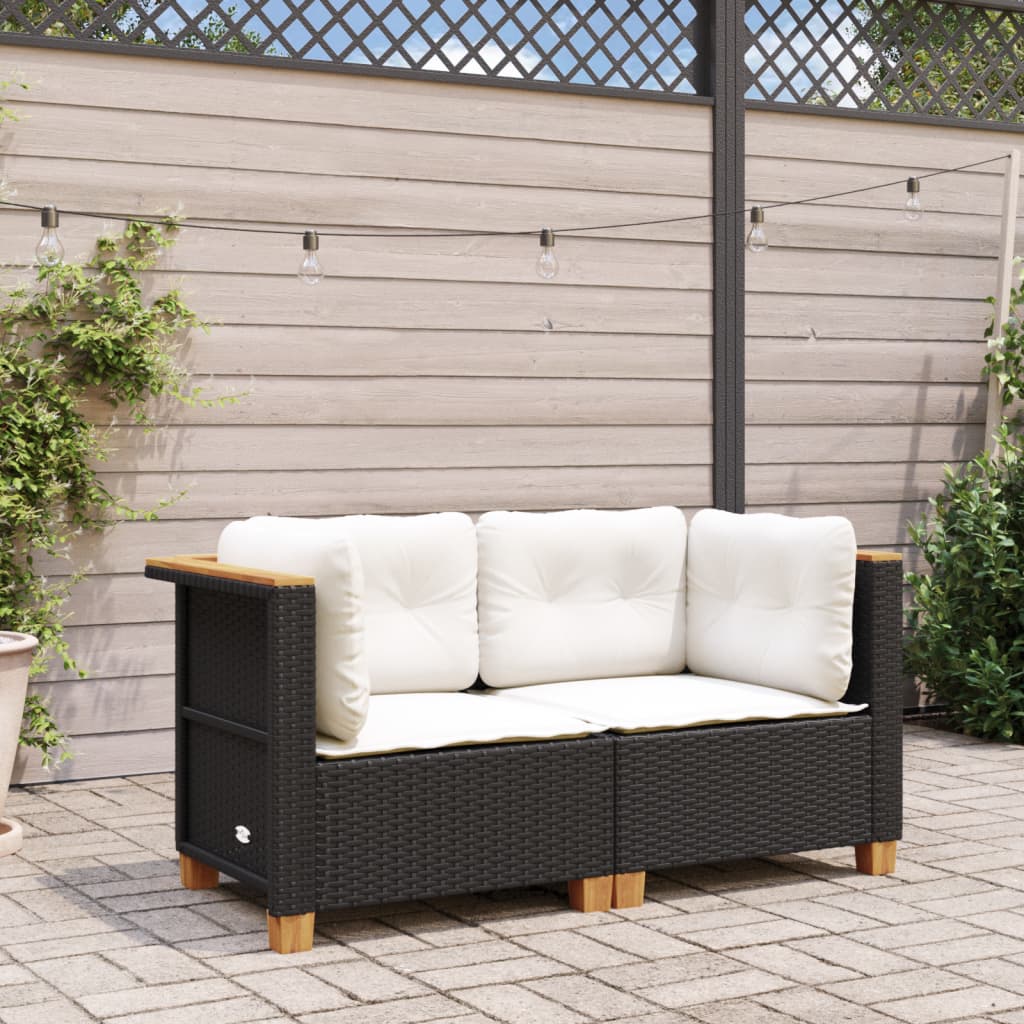 Divani Angolari da Giardino con Cuscini 2pz in Polyrattan Nero | homemem39