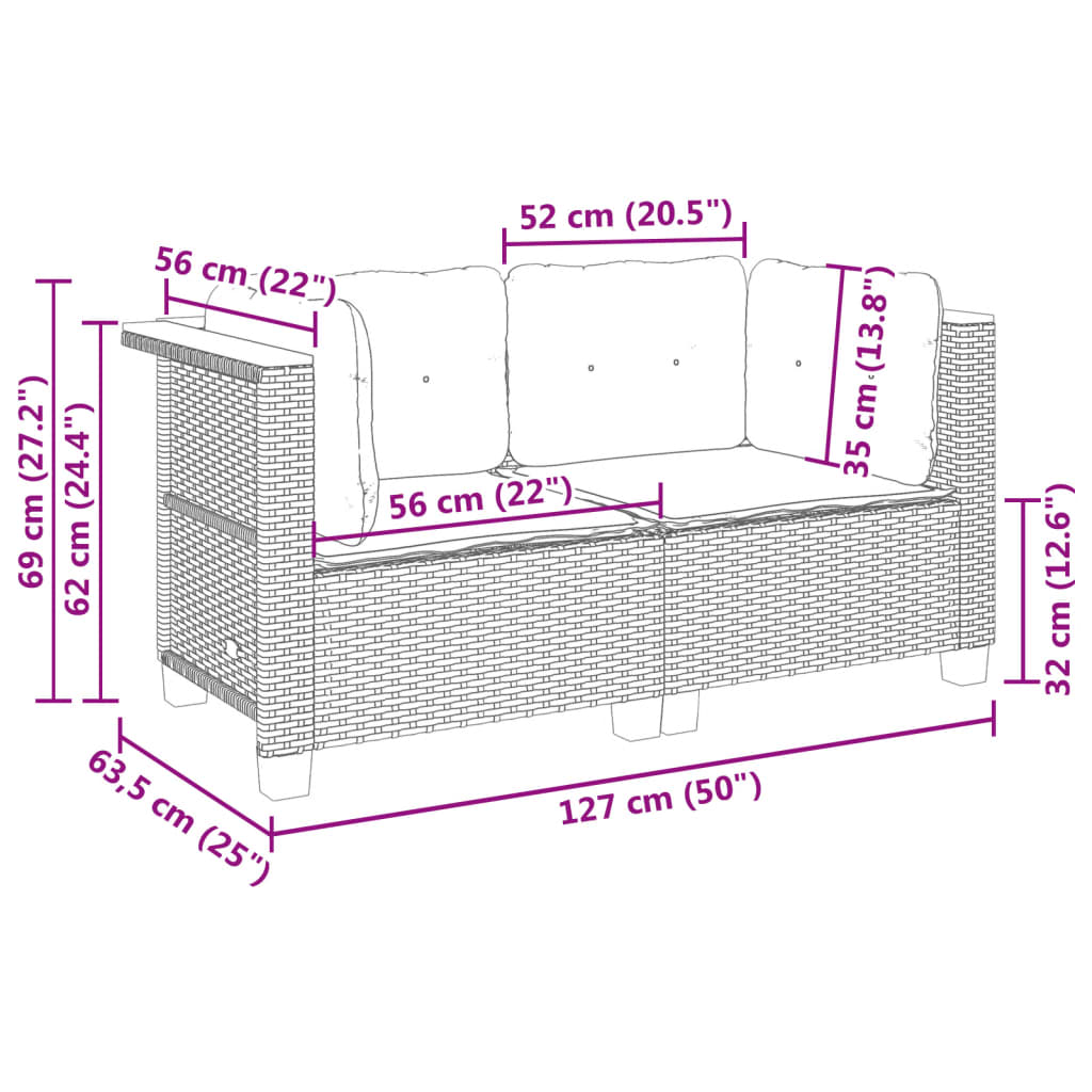 Divani Angolari da Giardino con Cuscini 2pz in Polyrattan Nero | homemem39
