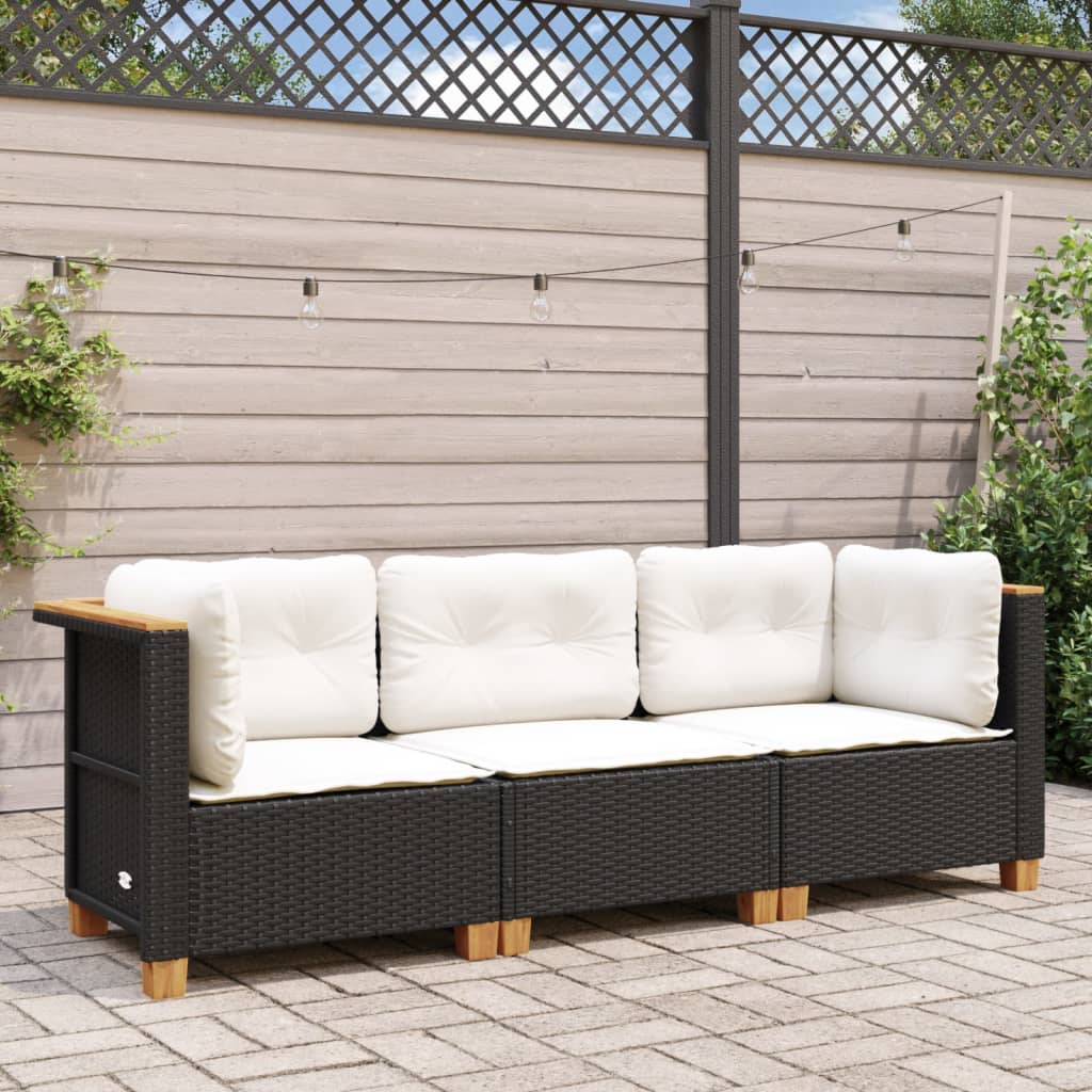 Divano da Giardino a 3 Posti con Cuscini Nero in Polyrattan | homemem39