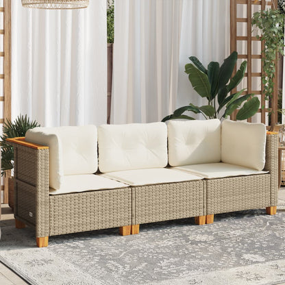 Divano da Giardino con Cuscini a 3 Posti Beige in Polyrattan - homemem39