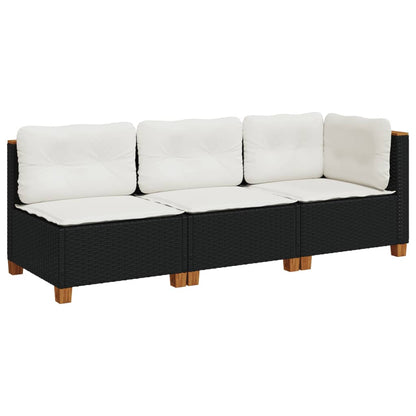 Divano da Giardino a 3 Posti con Cuscini Nero in Polyrattan | homemem39