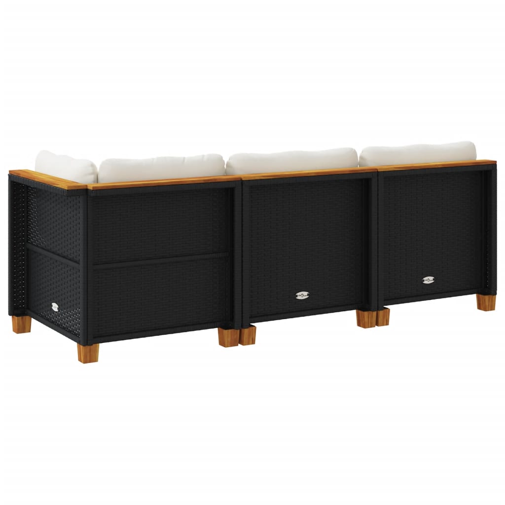 Divano da Giardino a 3 Posti con Cuscini Nero in Polyrattan | homemem39