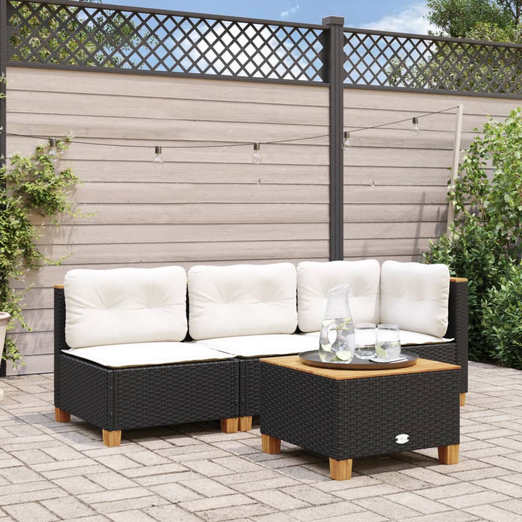 Divano da Giardino a 3 Posti con Cuscini Nero in Polyrattan | homemem39