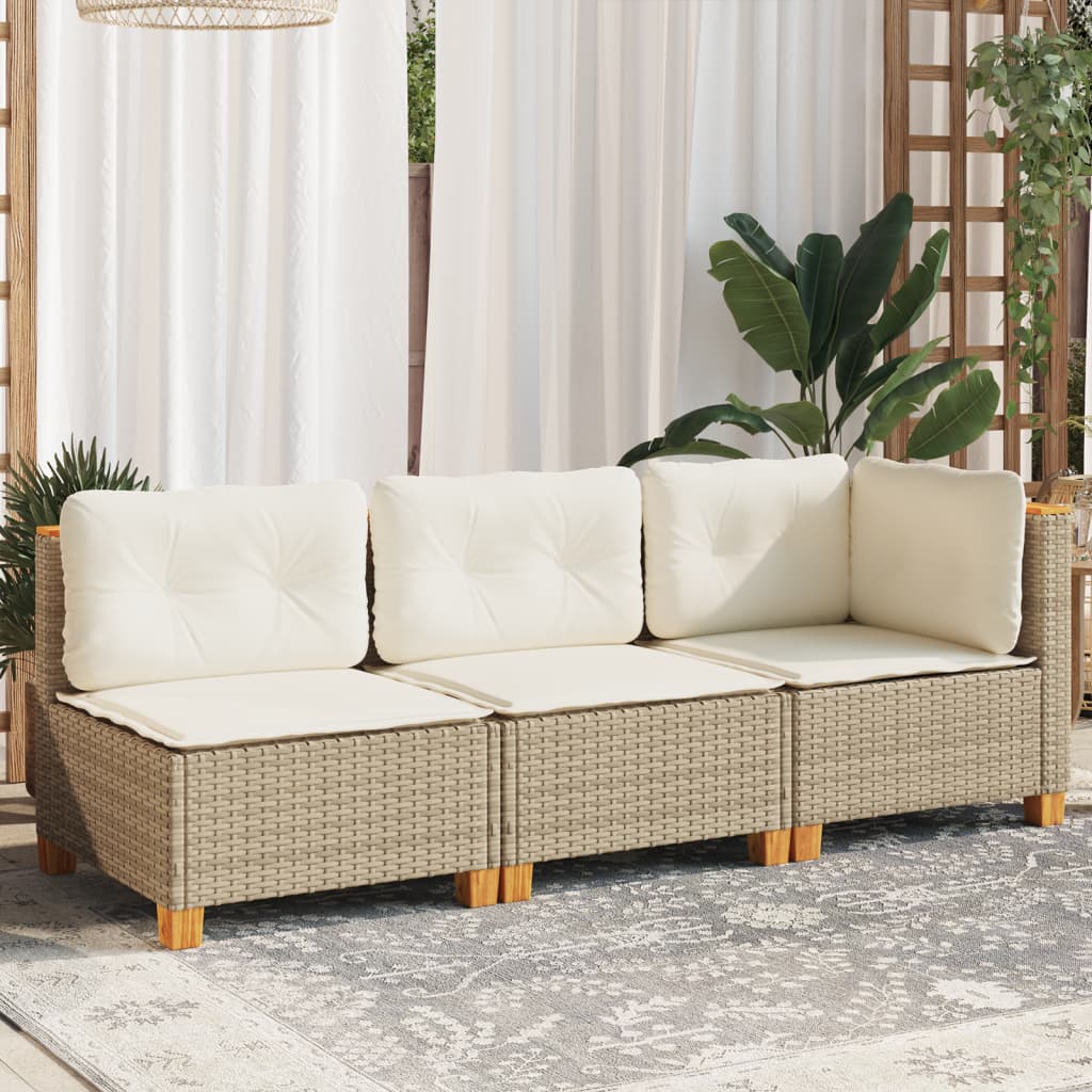 Divano da Giardino con Cuscini a 3 Posti Beige in Polyrattan - homemem39