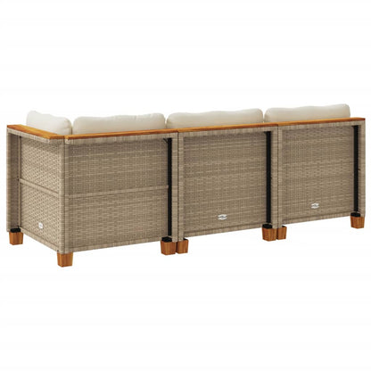 Divano da Giardino con Cuscini a 3 Posti Beige in Polyrattan
