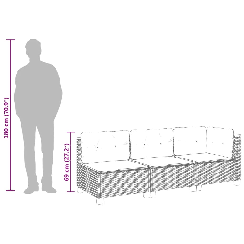 Divano da Giardino con Cuscini a 3 Posti Beige in Polyrattan | homemem39