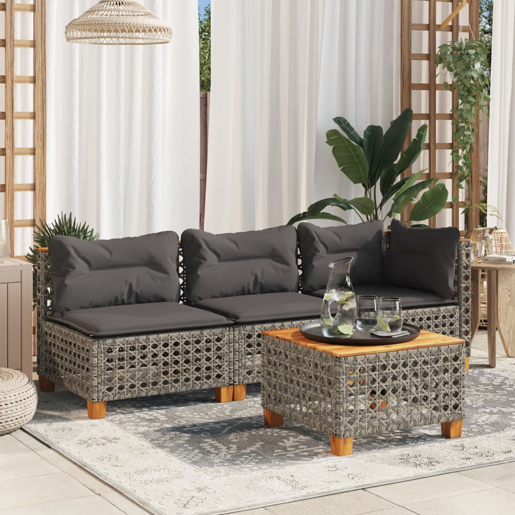 Divano Angolare da Giardino con Cuscini Grigio in Polyrattan | homemem39
