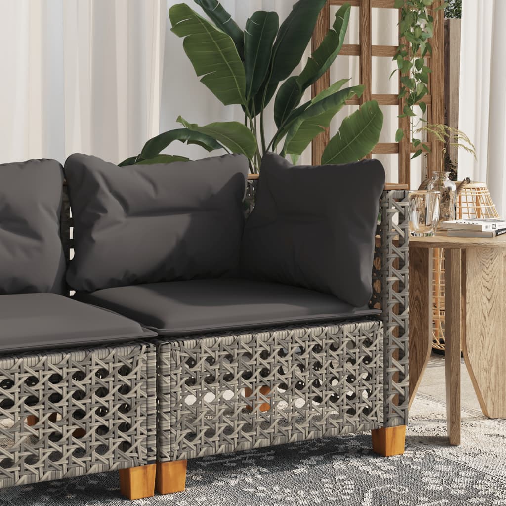 Divano Angolare da Giardino con Cuscini Grigio in Polyrattan | homemem39
