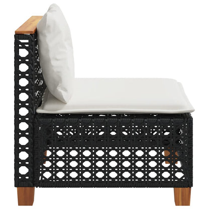 Divano Giardino Senza Braccioli con Cuscini Nero in Polyrattan | homemem39