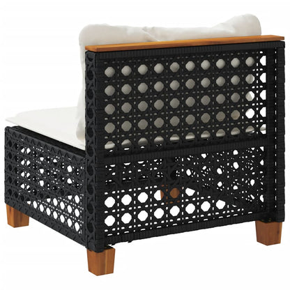 Divano Giardino Senza Braccioli con Cuscini Nero in Polyrattan | homemem39