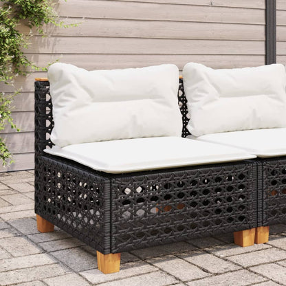 Divano Giardino Senza Braccioli con Cuscini Nero in Polyrattan | homemem39