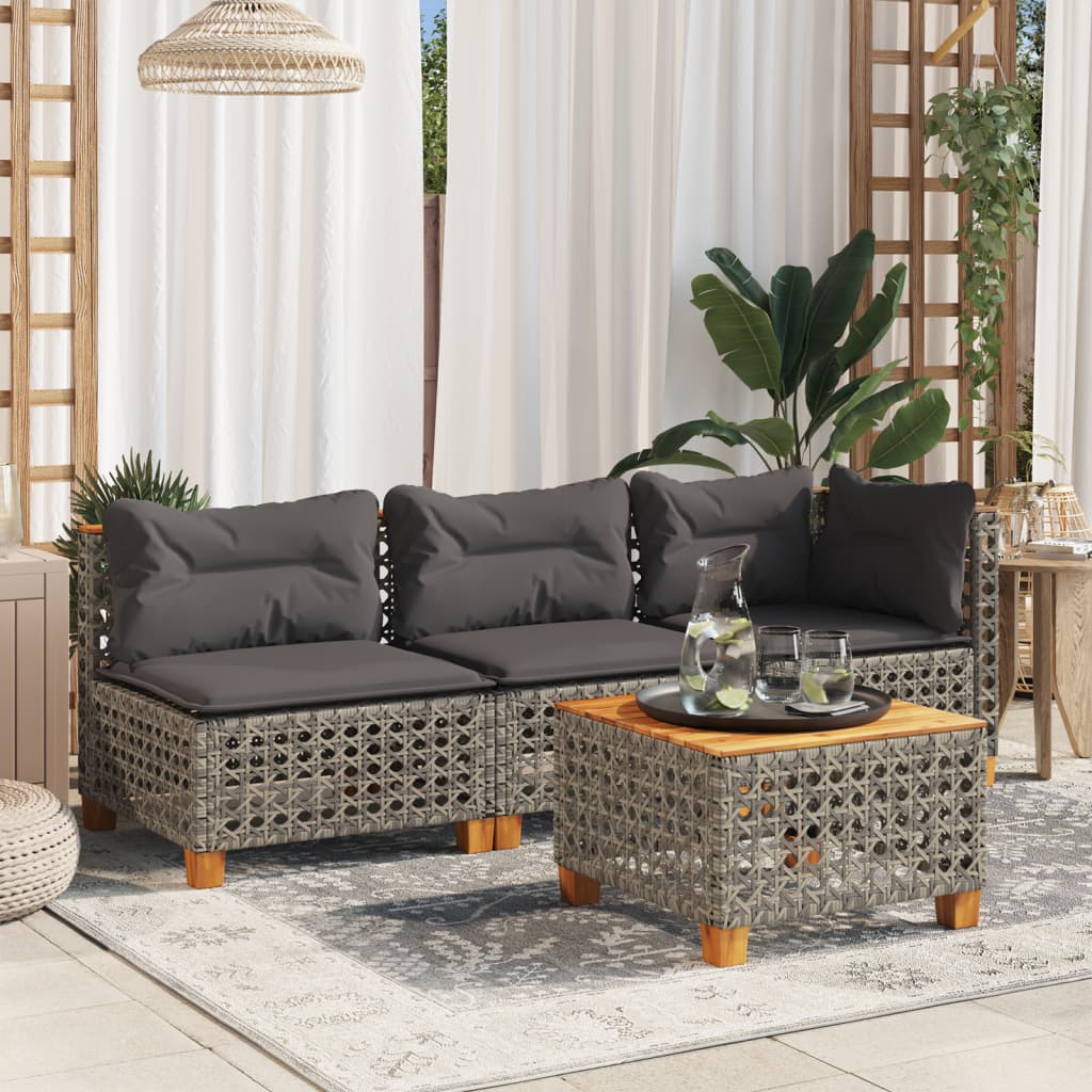 Divano Giardino Senza Braccioli con Cuscini Grigio Polyrattan | homemem39
