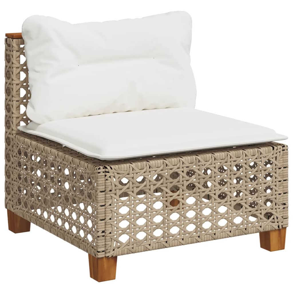 Divano Giardino Senza Braccioli con Cuscini Beige in Polyrattan