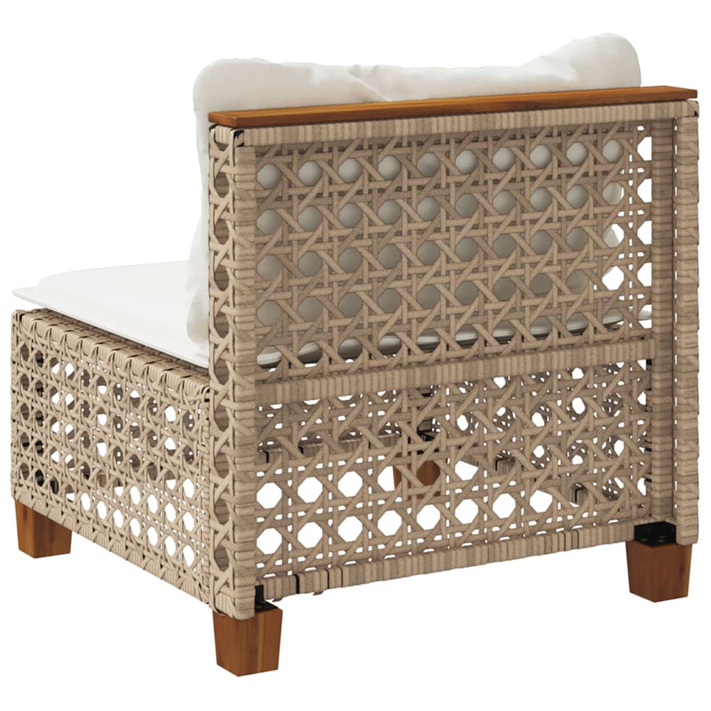 Divano Giardino Senza Braccioli con Cuscini Beige in Polyrattan