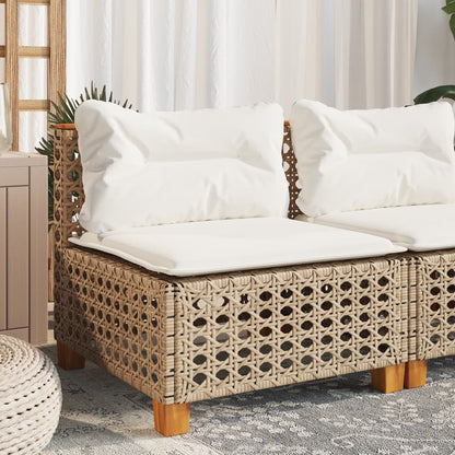 Divano Giardino Senza Braccioli con Cuscini Beige in Polyrattan