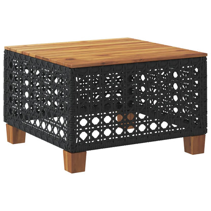 Tavolo da Giardino Nero 55x55x36cm in Polyrattan e Legno Acacia