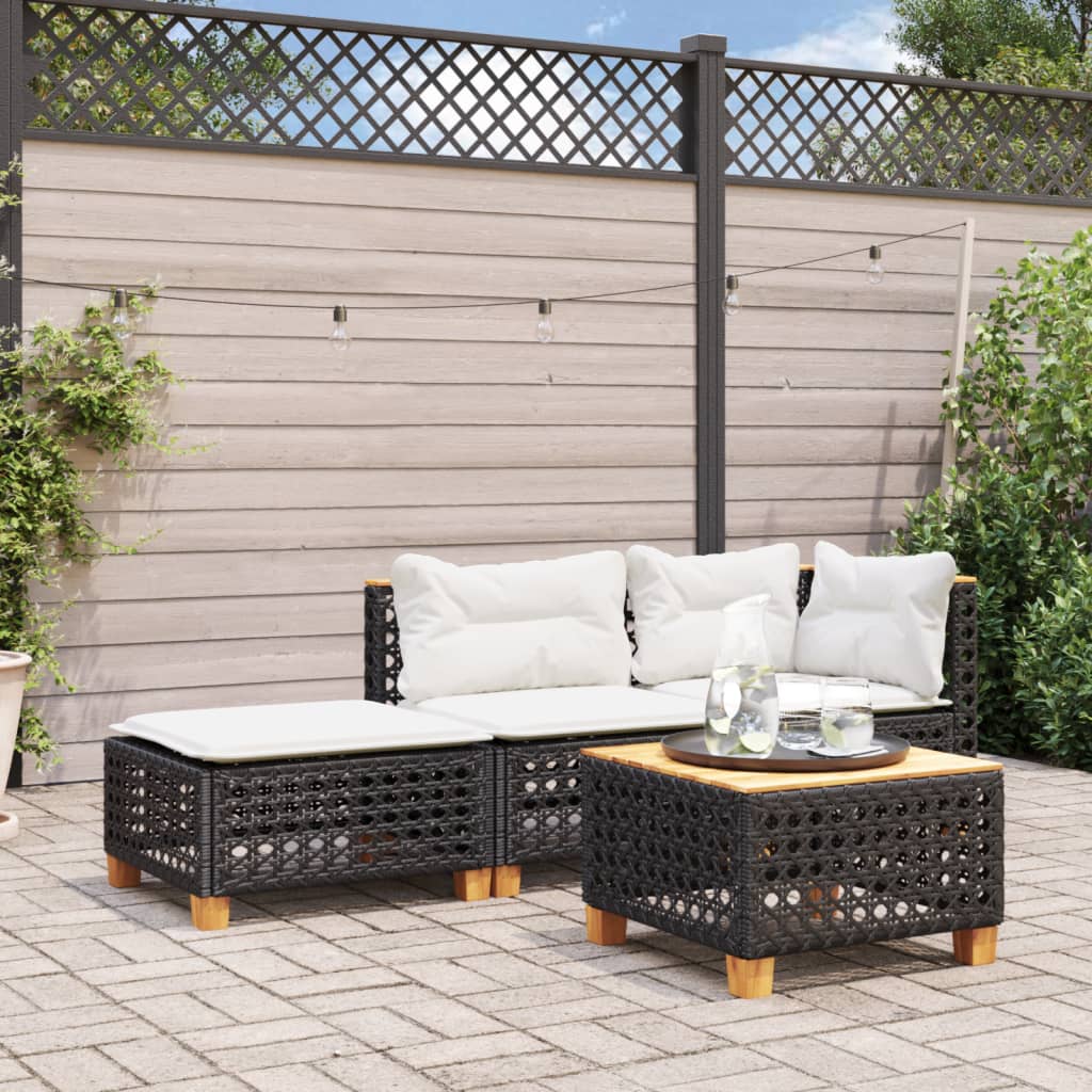 Sgabello Giardino con Cuscino Nero 63,5x56x32 cm in Polyrattan