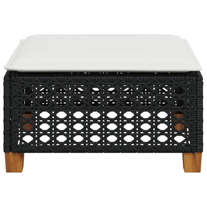 Sgabello Giardino con Cuscino Nero 63,5x56x32 cm in Polyrattan