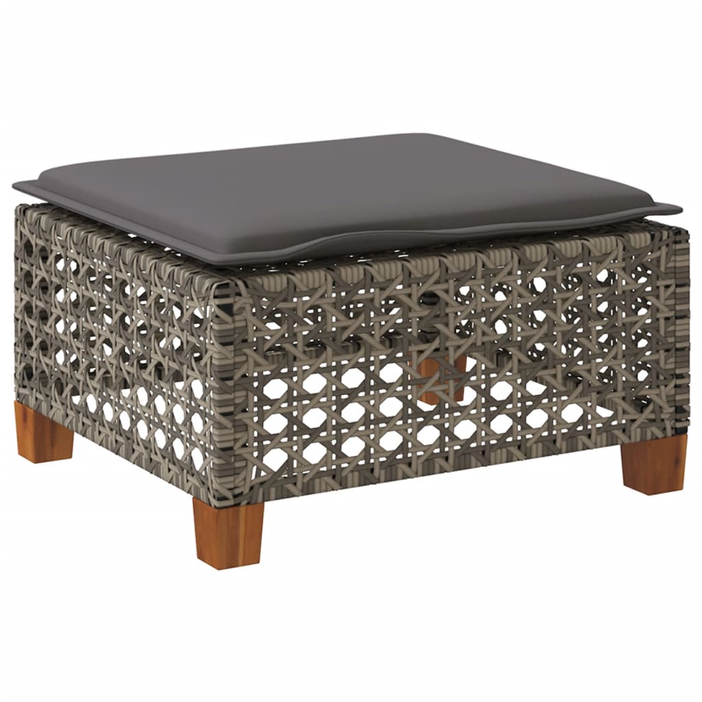 Sgabello Giardino con Cuscino Grigio 63,5x56x32cm in Polyrattan