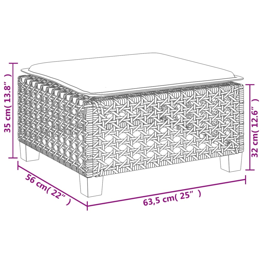 Sgabello Giardino con Cuscino Grigio 63,5x56x32cm in Polyrattan