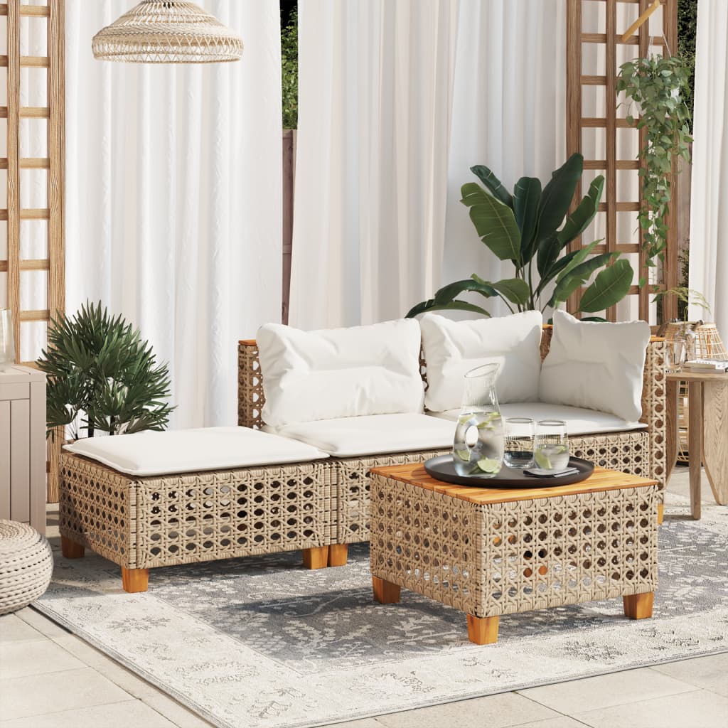 Sgabello Giardino con Cuscino Beige 63,5x56x32 cm in Polyrattan | homemem39