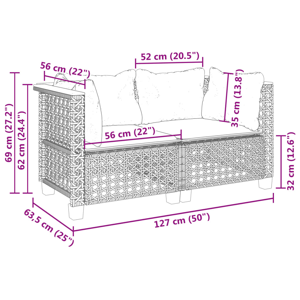 Divani Angolari da Giardino con Cuscini 2pz Polyrattan Grigio