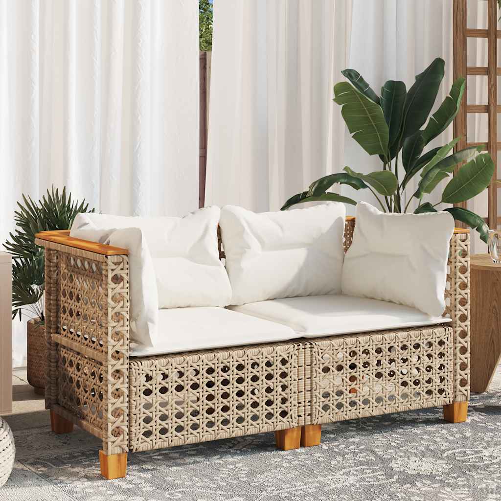 Divani Angolari da Giardino con Cuscini 2 Beige Polyrattan | homemem39