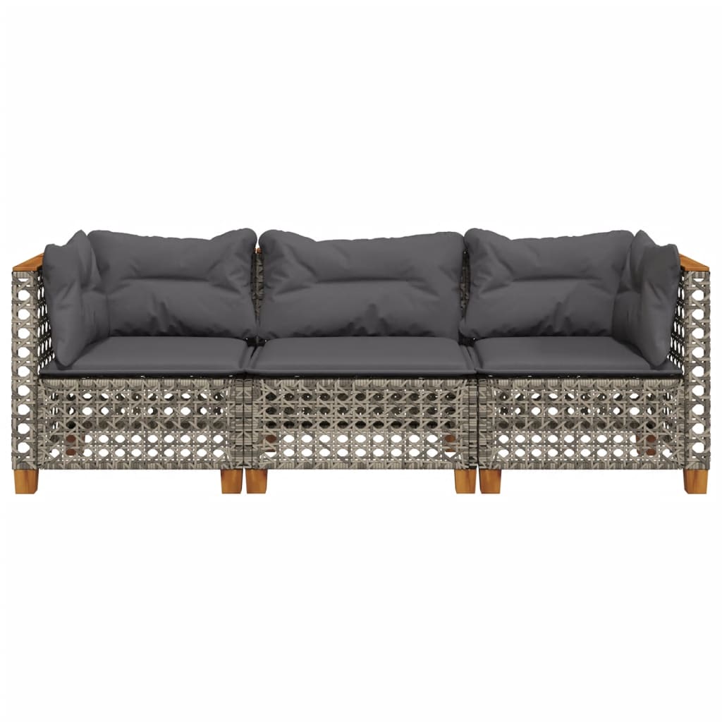 Divano da Giardino con Cuscini 3 Posti Grigio in Polyrattan