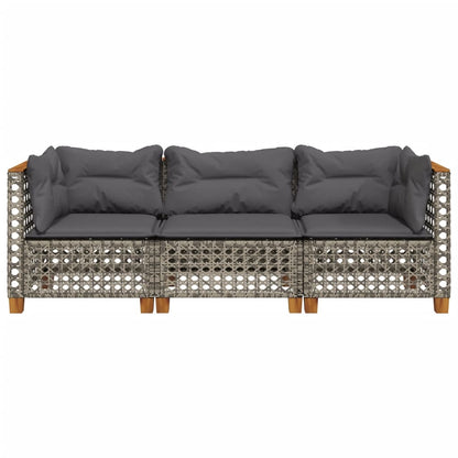 Divano da Giardino con Cuscini 3 Posti Grigio in Polyrattan