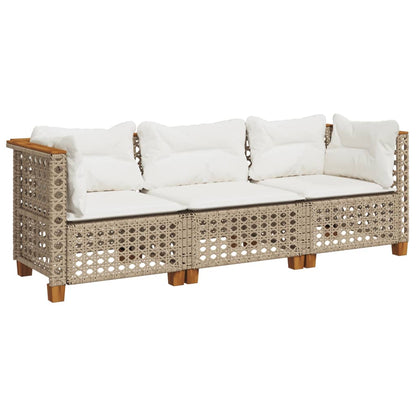 Divano da Giardino con Cuscini a 3 Posti Beige in Polyrattan