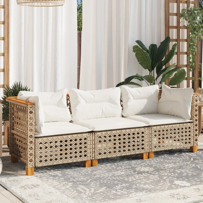 Divano da Giardino con Cuscini a 3 Posti Beige in Polyrattan | homemem39
