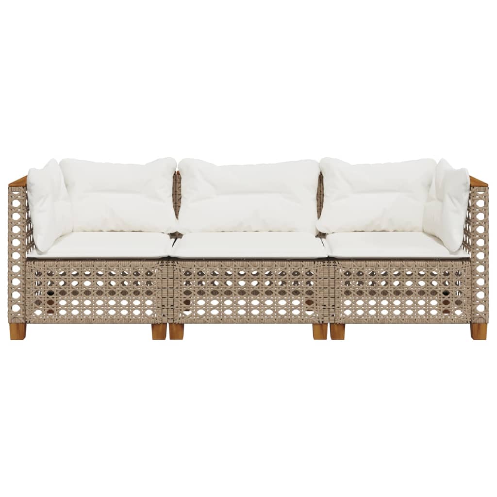 Divano da Giardino con Cuscini a 3 Posti Beige in Polyrattan