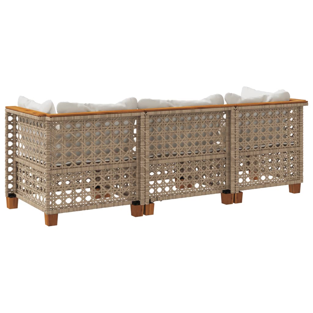 Divano da Giardino con Cuscini a 3 Posti Beige in Polyrattan | homemem39
