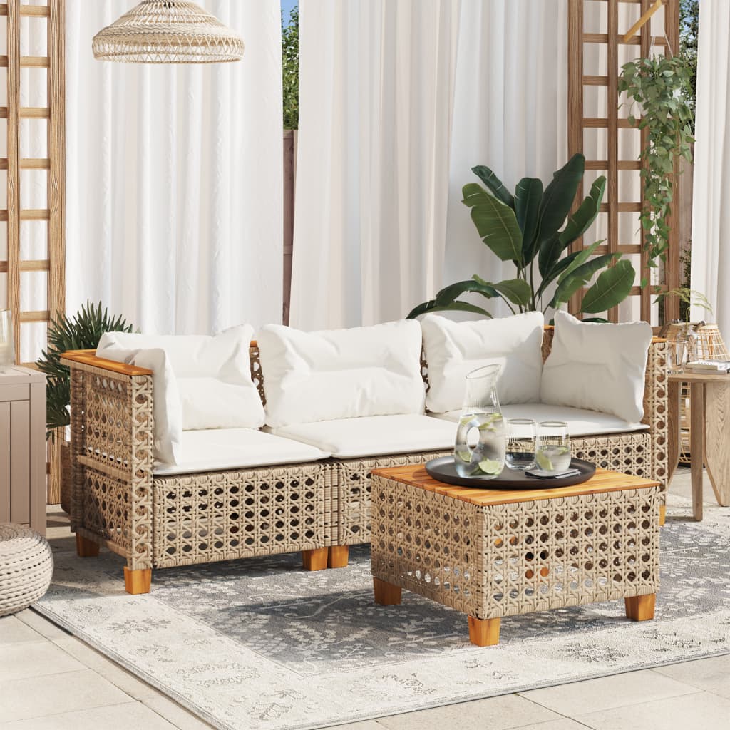 Divano da Giardino con Cuscini a 3 Posti Beige in Polyrattan | homemem39