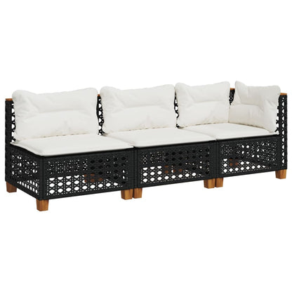 Divano da Giardino a 3 Posti con Cuscini Nero in Polyrattan | homemem39