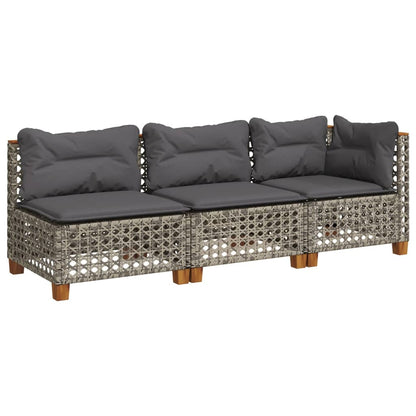 Divano da Giardino con Cuscini 3 Posti Grigio in Polyrattan | homemem39