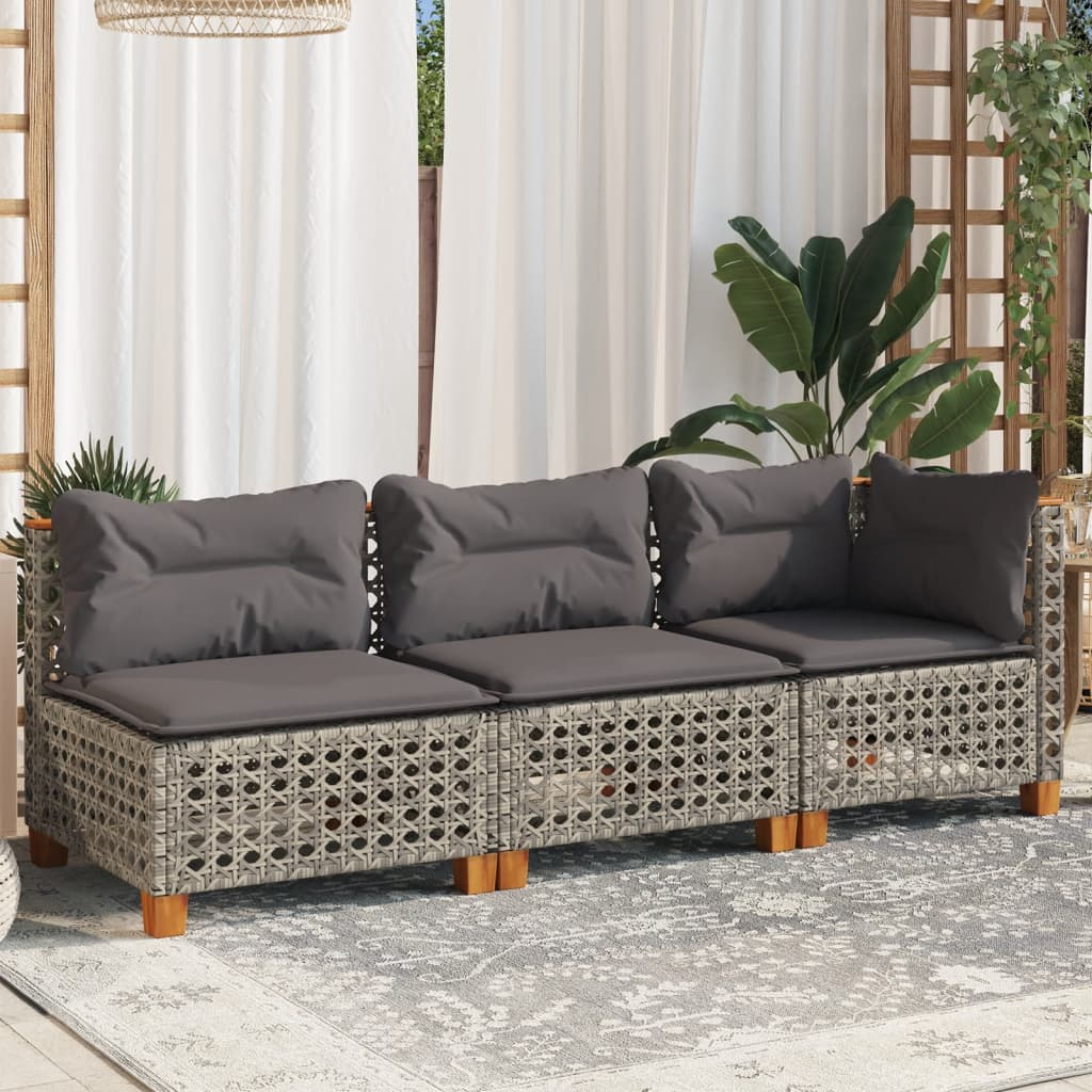 Divano da Giardino con Cuscini 3 Posti Grigio in Polyrattan | homemem39