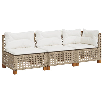 Divano da Giardino con Cuscini a 3 Posti Beige in Polyrattan