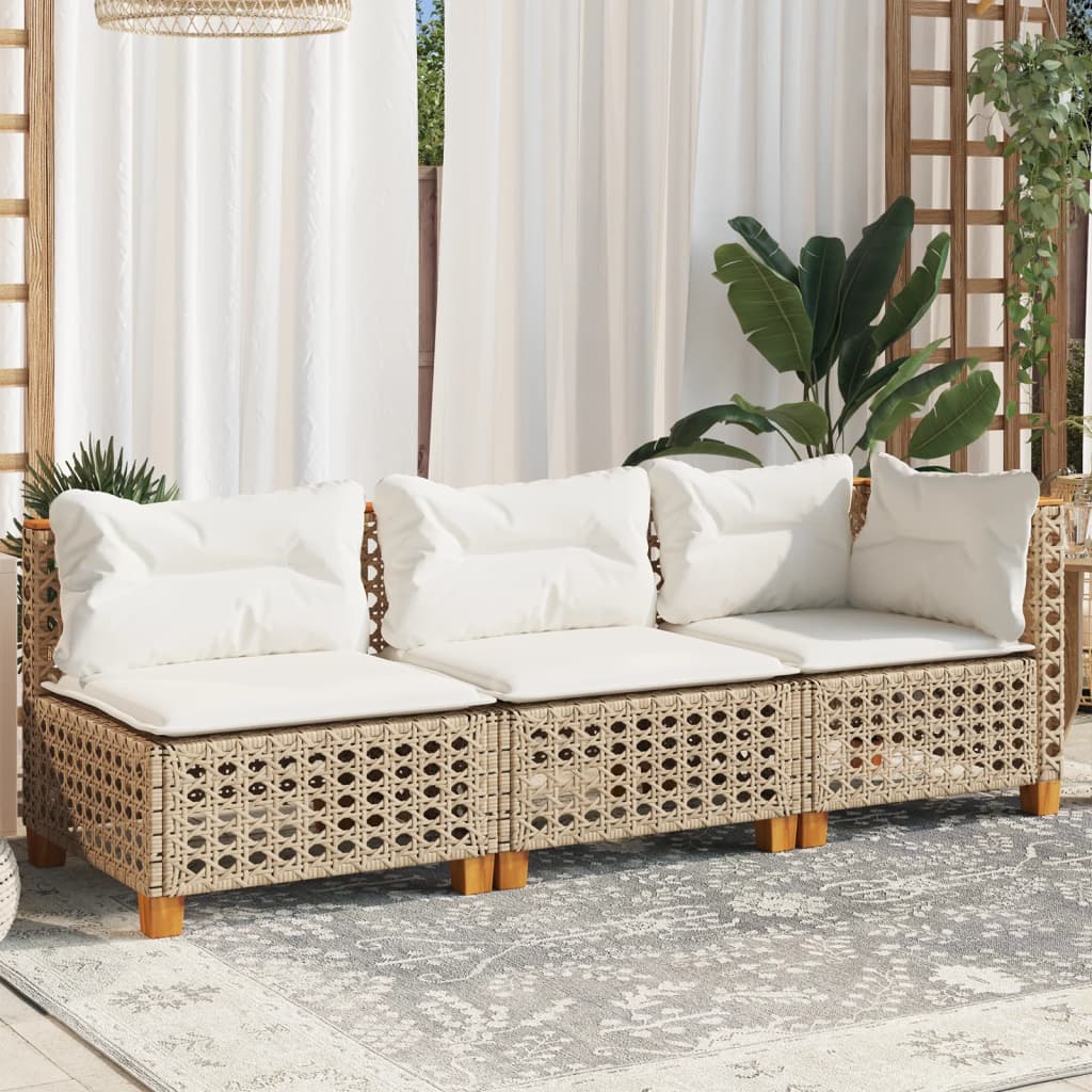 Divano da Giardino con Cuscini a 3 Posti Beige in Polyrattan | homemem39