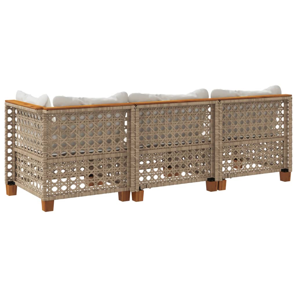 Divano da Giardino con Cuscini a 3 Posti Beige in Polyrattan | homemem39