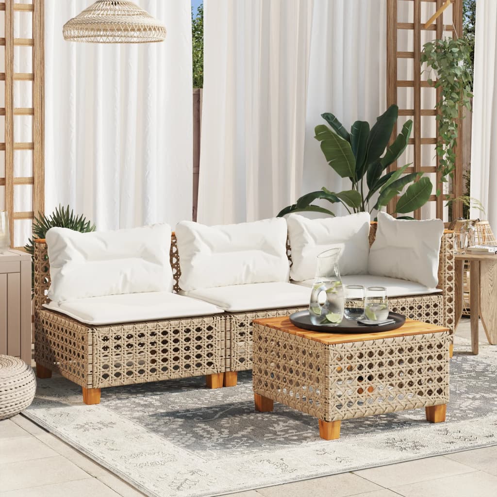 Divano da Giardino con Cuscini a 3 Posti Beige in Polyrattan | homemem39