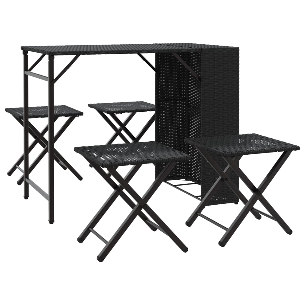 Set da Pranzo da Giardino Pieghevole 5 pz Nero in Polyrattan | homemem39