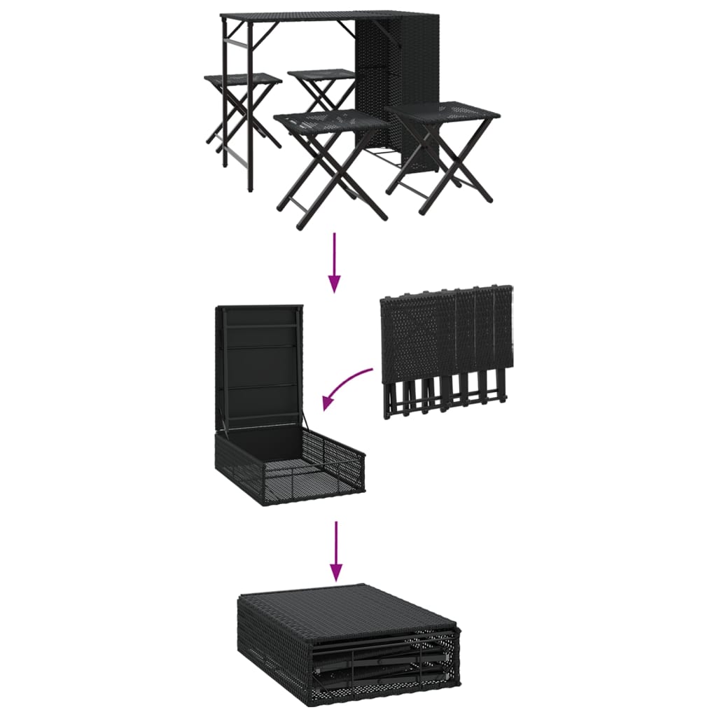 Set da Pranzo da Giardino Pieghevole 5 pz Nero in Polyrattan | homemem39