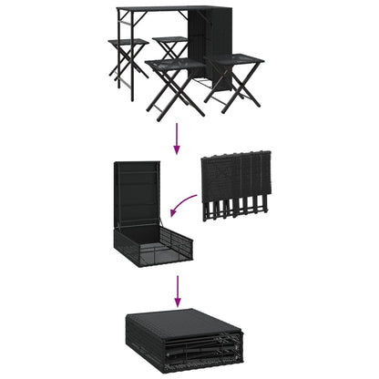 Set da Pranzo da Giardino Pieghevole 5 pz Nero in Polyrattan | homemem39